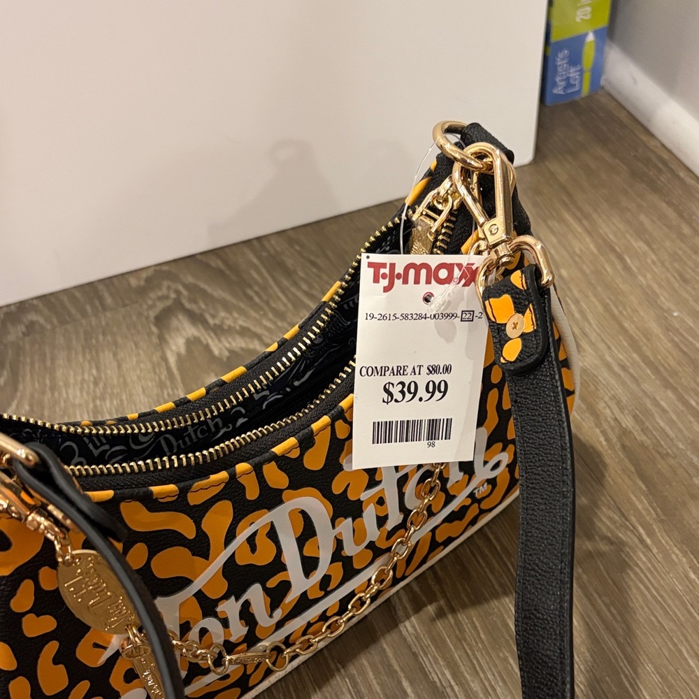 Von Dutch Black, Orange & White Leopard Shoulder Bag - Picture 4 of 5
